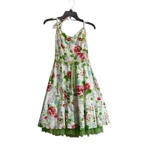 Y2K Vtg Rampage Dress Juniors 3 Floral Halter Neck Baby Doll Fitted Fairy Whimsy